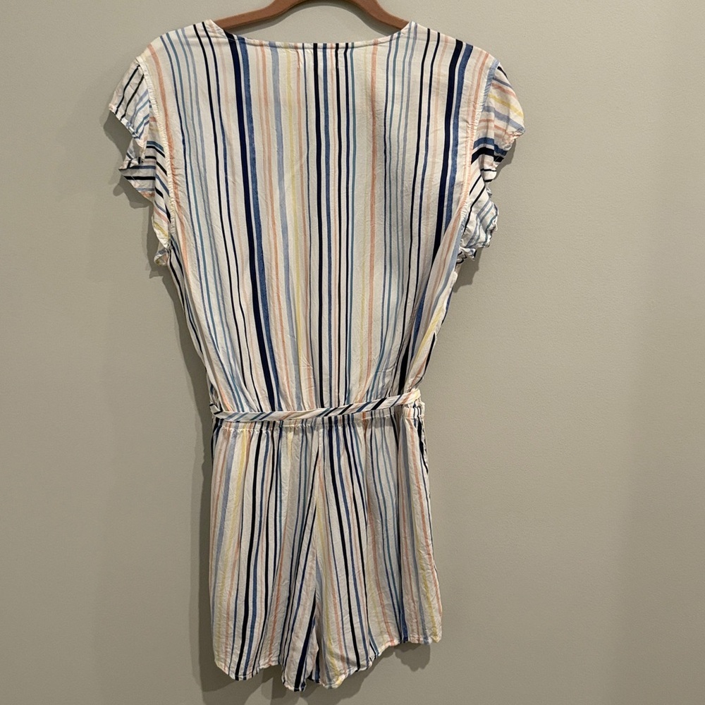 Bella Dahl Striped V-Neck Romper in Navy, Peach, Cream - Picture 3 of 3